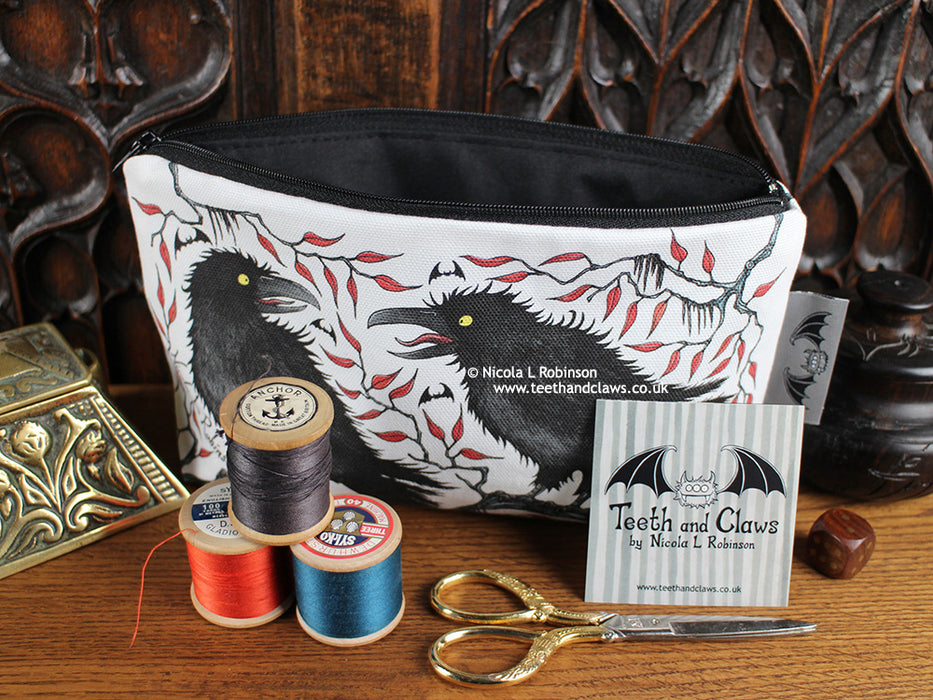 Crows Cosmetic Bag Pencil Case © Nicola L Robinson | Teeth and Claws | All rights reserved