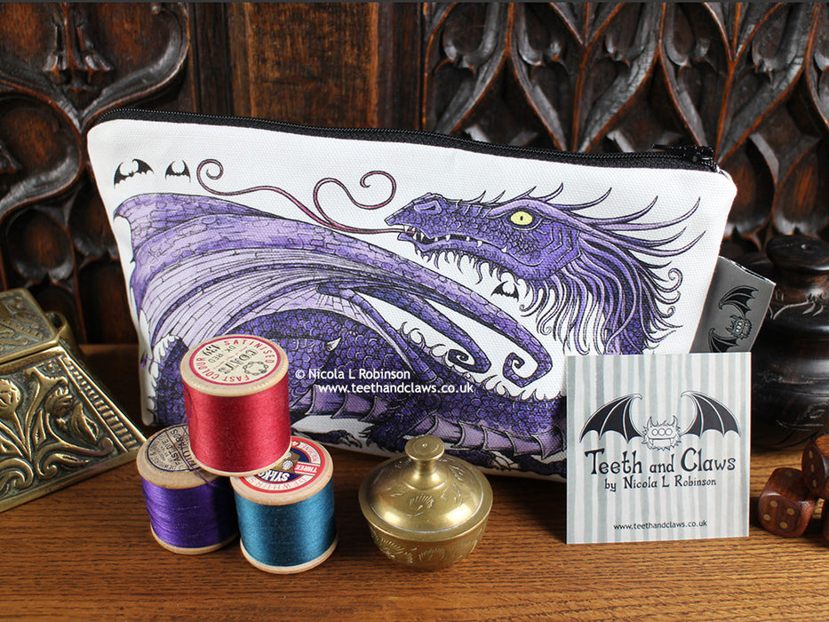 Purple Dragon Cosmetic Bag Pencil Case © Nicola L Robinson | Teeth and Claws