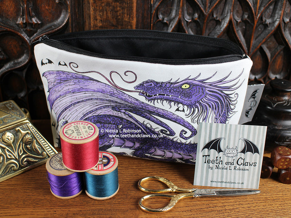 Purple Dragon Cosmetic Bag Pencil Case © Nicola L Robinson | Teeth and Claws